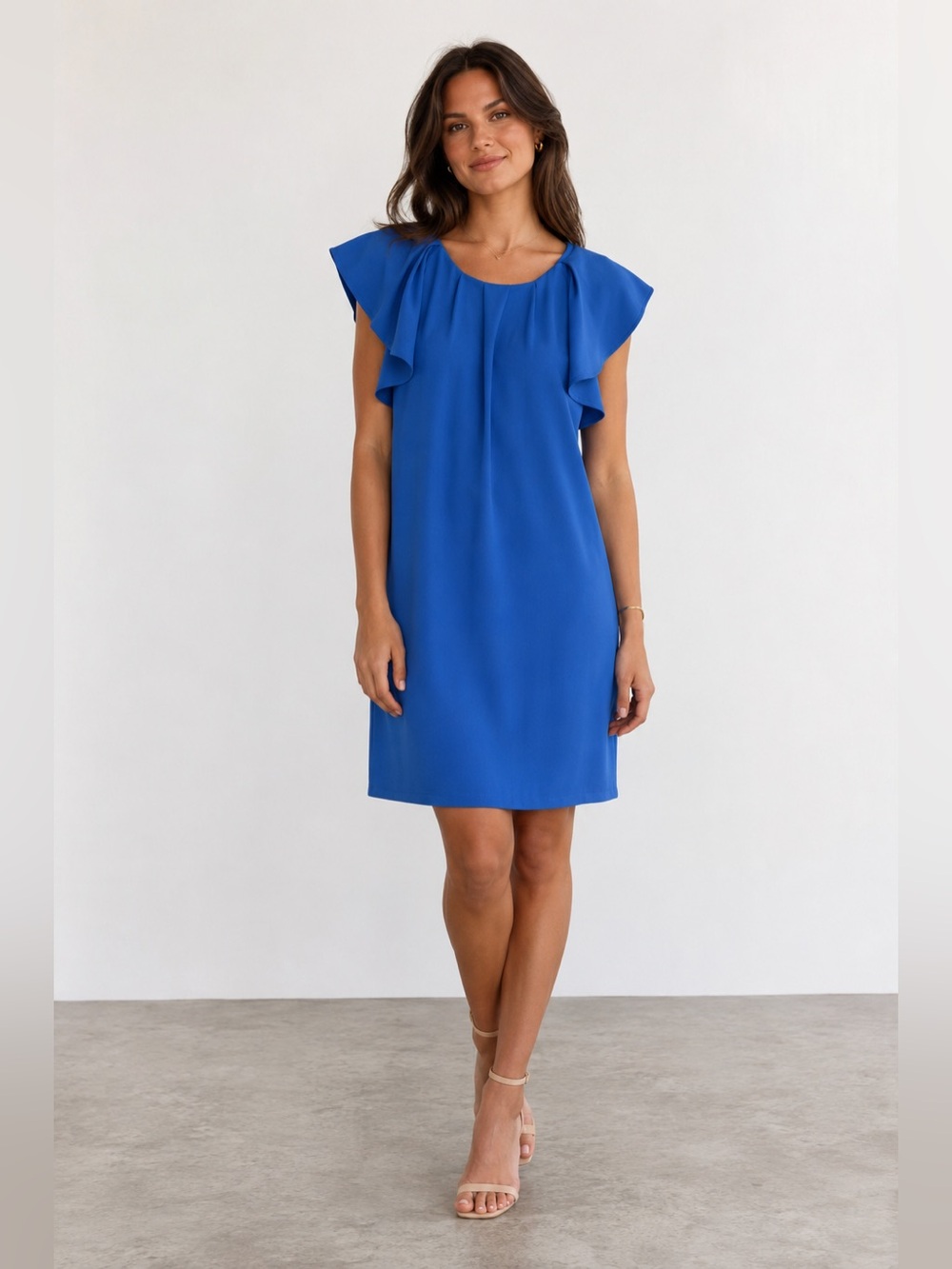 NWT Molly Bracken Bright Blue Shift Dress with Flutter Sleeves
